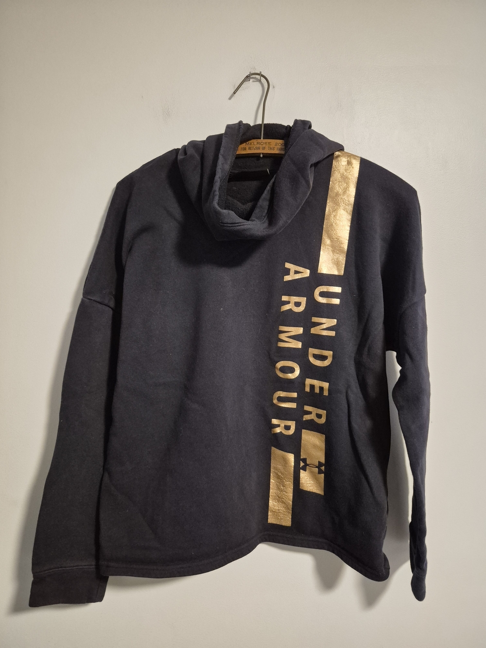 Under Armour Medium Black Pullover Cowl Neck Hoodie with Gold Metallic Logo